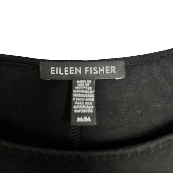 EILEEN FISHER Black Tencel Lyocell Short Sleeve Crew Neck Pockets Midi Dress M - Picture 4 of 7